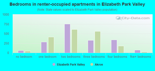 Bedrooms in renter-occupied apartments in Elizabeth Park Valley