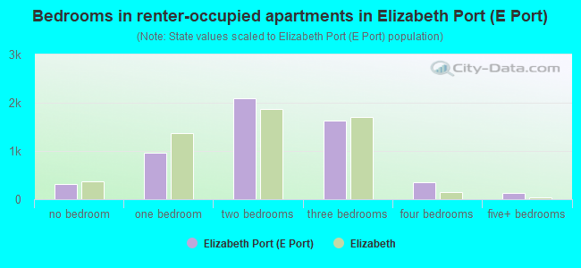 Bedrooms in renter-occupied apartments in Elizabeth Port (E Port)