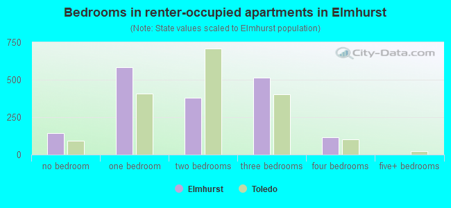 Bedrooms in renter-occupied apartments in Elmhurst