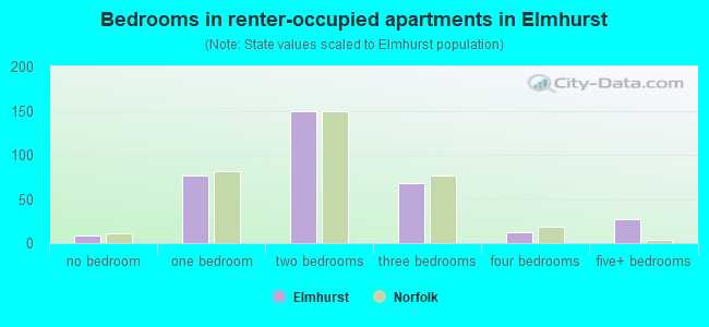 Bedrooms in renter-occupied apartments in Elmhurst