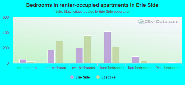 Bedrooms in renter-occupied apartments in Erie Side