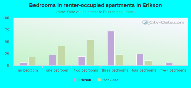 Bedrooms in renter-occupied apartments in Erikson