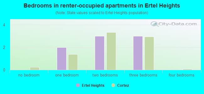 Bedrooms in renter-occupied apartments in Ertel Heights