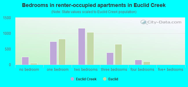 Bedrooms in renter-occupied apartments in Euclid Creek