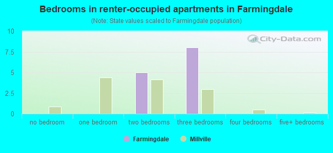 Bedrooms in renter-occupied apartments in Farmingdale