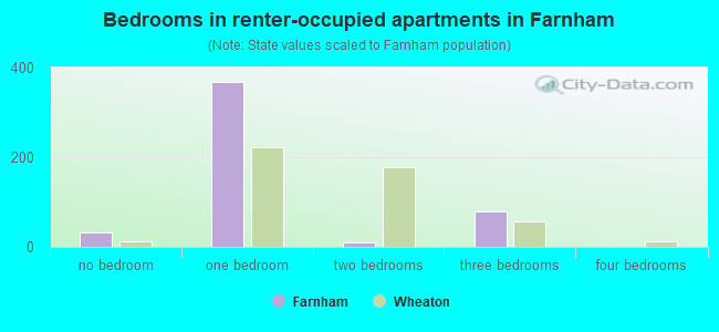 Bedrooms in renter-occupied apartments in Farnham