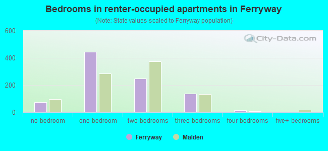 Bedrooms in renter-occupied apartments in Ferryway