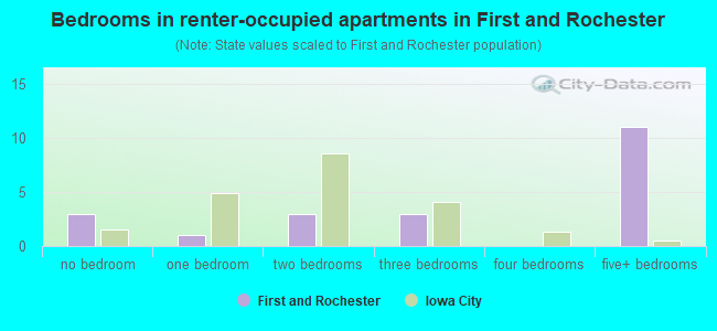 Bedrooms in renter-occupied apartments in First and Rochester