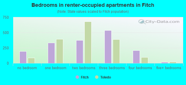 Bedrooms in renter-occupied apartments in Fitch