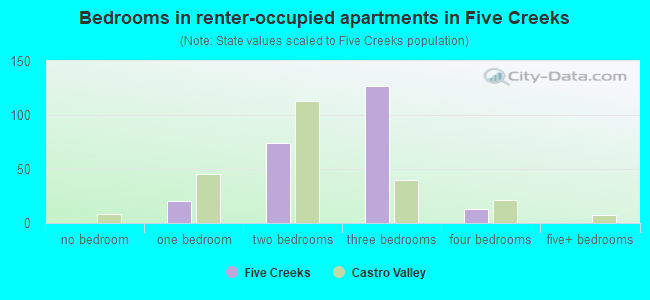 Bedrooms in renter-occupied apartments in Five Creeks