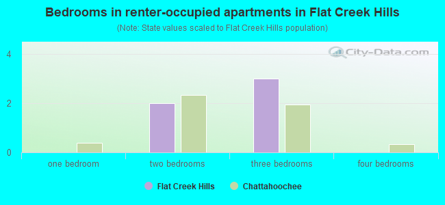 Bedrooms in renter-occupied apartments in Flat Creek Hills