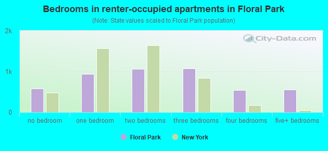 Bedrooms in renter-occupied apartments in Floral Park