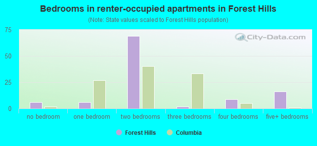 Bedrooms in renter-occupied apartments in Forest Hills