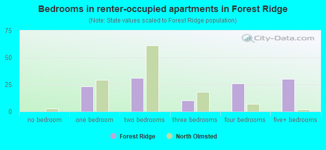 Bedrooms in renter-occupied apartments in Forest Ridge