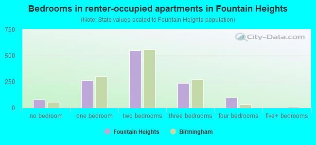 Bedrooms in renter-occupied apartments in Fountain Heights