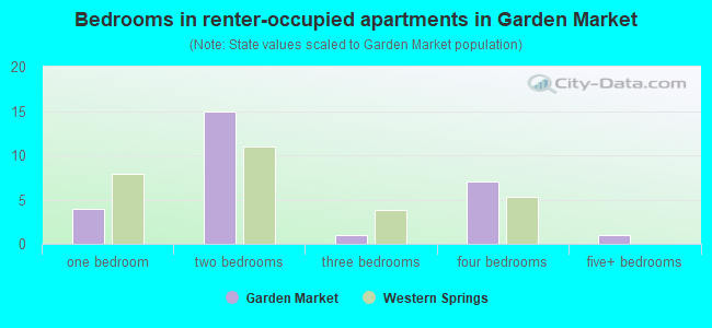 Bedrooms in renter-occupied apartments in Garden Market