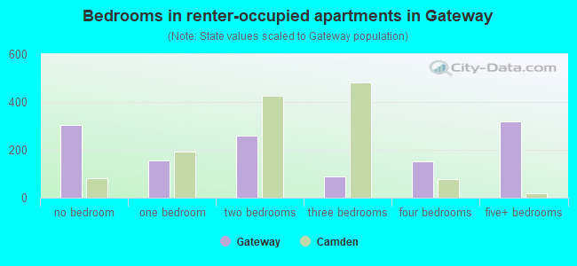 Bedrooms in renter-occupied apartments in Gateway