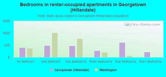 Bedrooms in renter-occupied apartments in Georgetown (Hillandale)