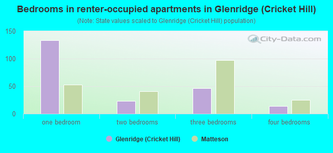 Bedrooms in renter-occupied apartments in Glenridge (Cricket Hill)