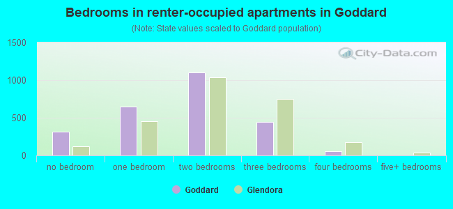Bedrooms in renter-occupied apartments in Goddard