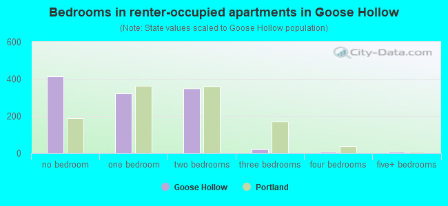 Bedrooms in renter-occupied apartments in Goose Hollow