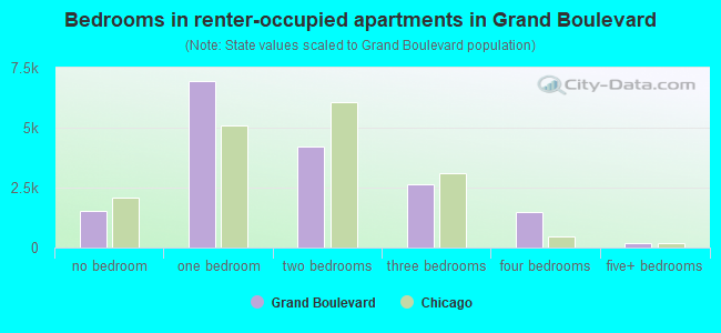 Bedrooms in renter-occupied apartments in Grand Boulevard