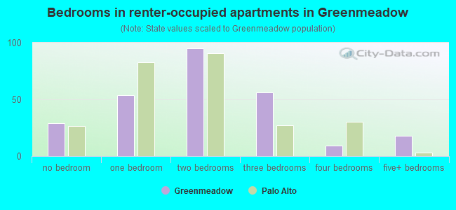 Bedrooms in renter-occupied apartments in Greenmeadow