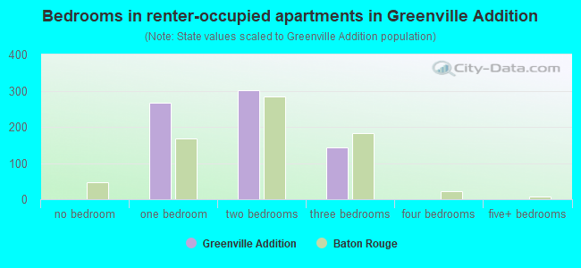 Bedrooms in renter-occupied apartments in Greenville Addition