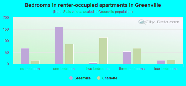 Bedrooms in renter-occupied apartments in Greenville