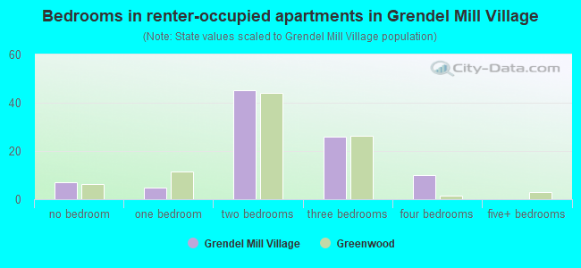 Bedrooms in renter-occupied apartments in Grendel Mill Village