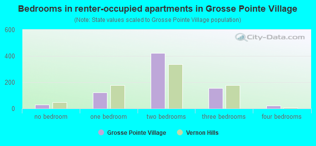 Bedrooms in renter-occupied apartments in Grosse Pointe Village