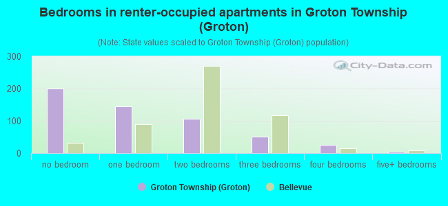 Bedrooms in renter-occupied apartments in Groton Township (Groton)