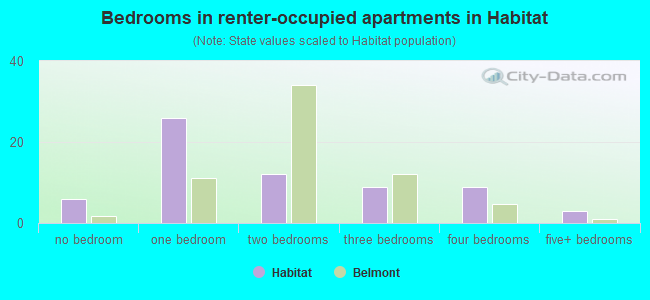 Bedrooms in renter-occupied apartments in Habitat