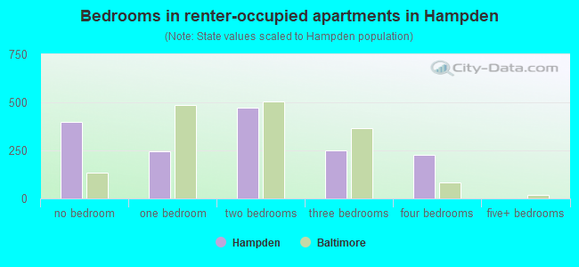 Bedrooms in renter-occupied apartments in Hampden