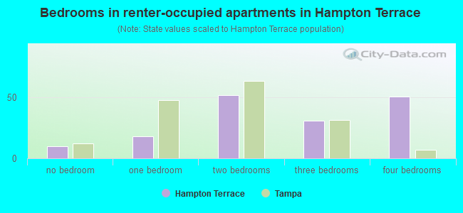Bedrooms in renter-occupied apartments in Hampton Terrace