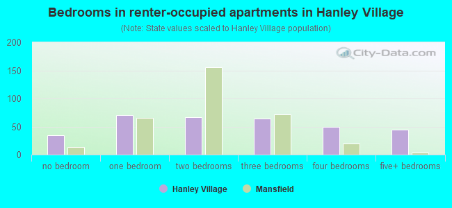Bedrooms in renter-occupied apartments in Hanley Village