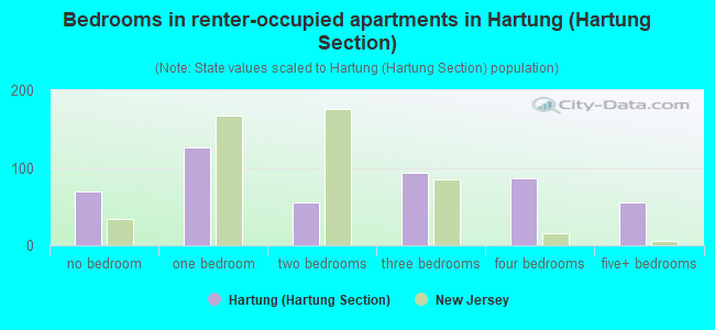 Bedrooms in renter-occupied apartments in Hartung (Hartung Section)