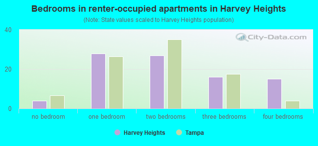 Bedrooms in renter-occupied apartments in Harvey Heights