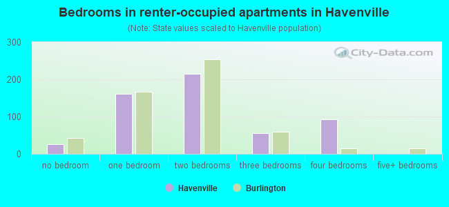 Bedrooms in renter-occupied apartments in Havenville