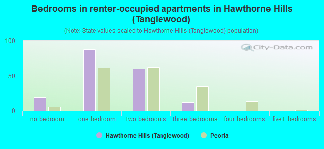 Bedrooms in renter-occupied apartments in Hawthorne Hills (Tanglewood)