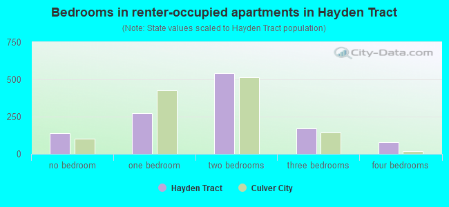 Bedrooms in renter-occupied apartments in Hayden Tract
