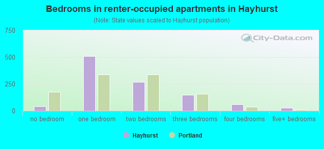 Bedrooms in renter-occupied apartments in Hayhurst