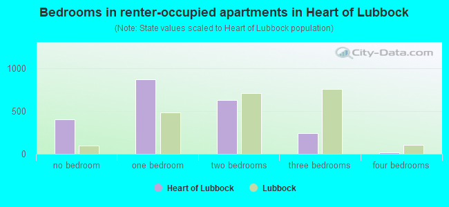 Bedrooms in renter-occupied apartments in Heart of Lubbock