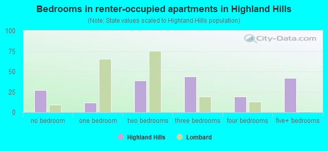 Bedrooms in renter-occupied apartments in Highland Hills