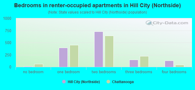 Bedrooms in renter-occupied apartments in Hill City (Northside)