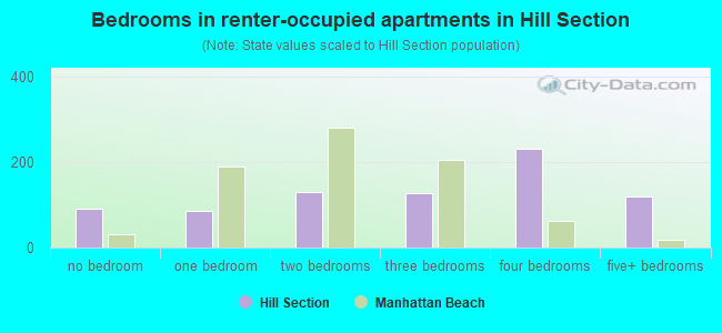 Bedrooms in renter-occupied apartments in Hill Section