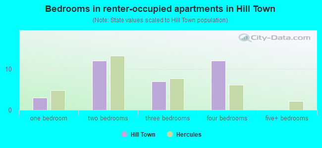 Bedrooms in renter-occupied apartments in Hill Town