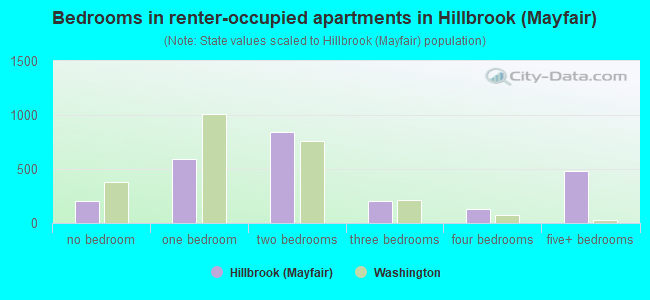 Bedrooms in renter-occupied apartments in Hillbrook (Mayfair)
