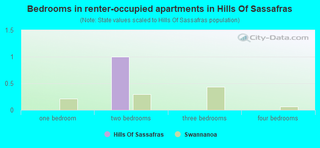 Bedrooms in renter-occupied apartments in Hills Of Sassafras