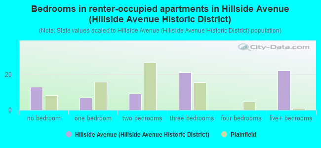 Bedrooms in renter-occupied apartments in Hillside Avenue (Hillside Avenue Historic District)